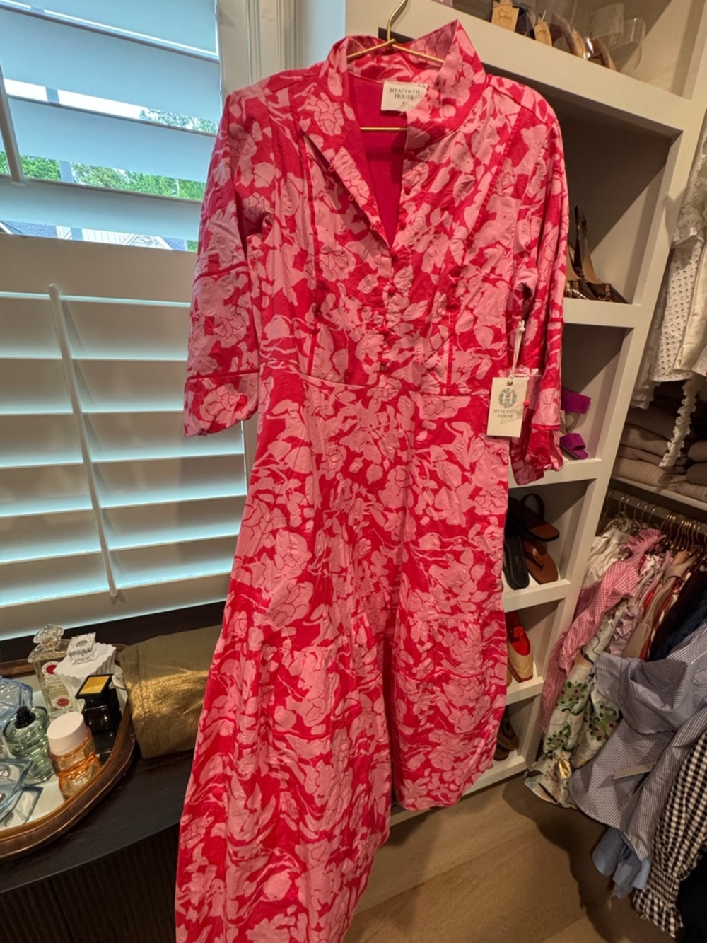 Bright Pink Floral Midi Dress